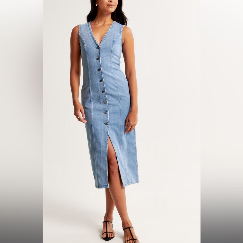 NWT Abercrombie & Fitch Denim Mara Vest Midi Dress button front in size S